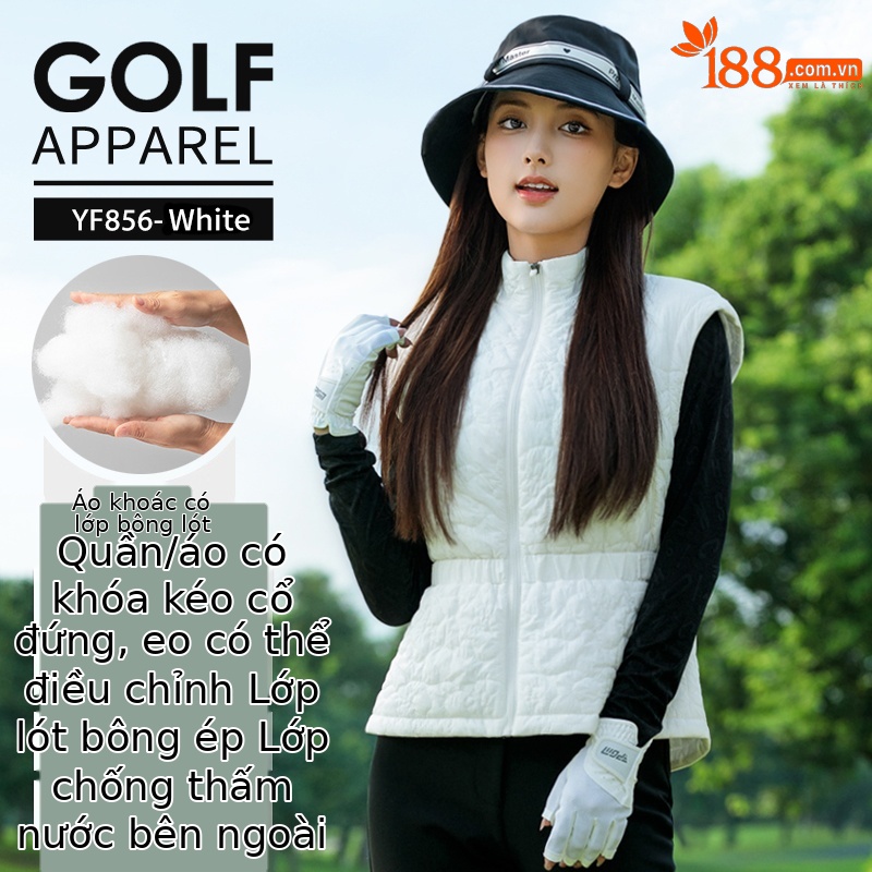 Áo vest trắng [eo có thể điều chỉnh/cổ áo đứng có khóa kéo/lót chần bông] YF856