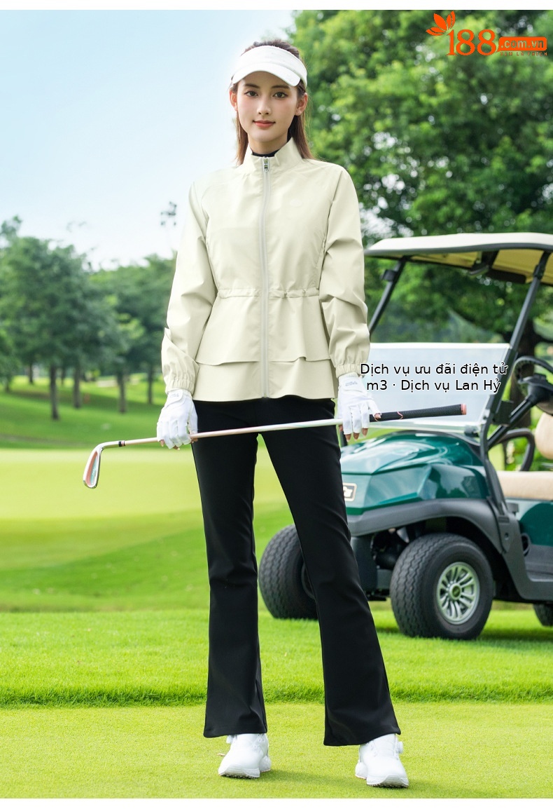 Áo khoác golf nữ cổ đứng, viền lông, dây kéo, chống gió chống thấm — Áo khoác màu xám [vải chống gió/chống thấm nước và chống văng/dây thắt lưng có thể điều chỉnh] YF844 chi tiết 18