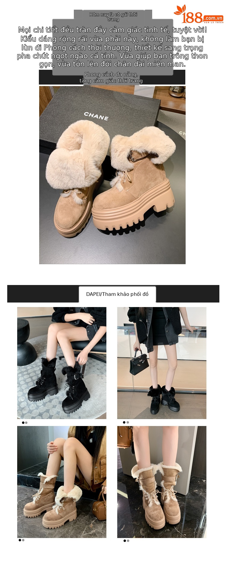 Boot nữ cổ cao ôm bắp chân đế nêm tăng chiều cao 12cm lót lông ấm — mơ 15cm chi tiết 2