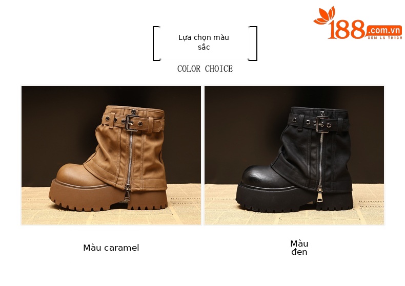 Giày boot nữ cổ thấp đế dày tăng chiều cao phong cách thường ngày — màu đen chi tiết 2
