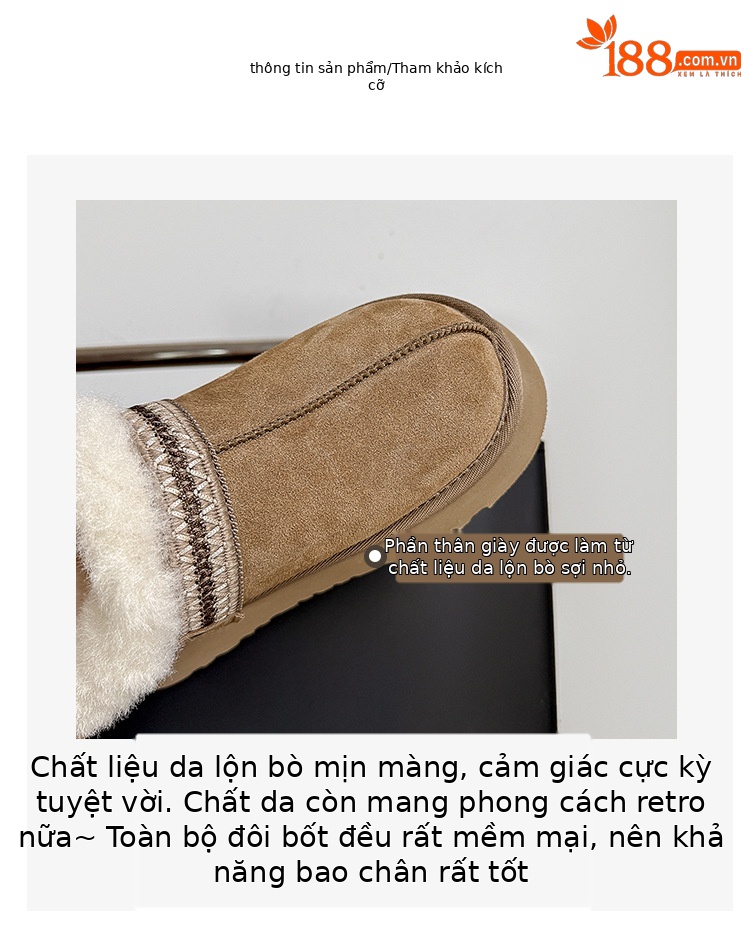 Giày bốt tuyết đế dày nữ mũi tròn lót lông cừu ấm áp kiểu dép nửa Birkenstock — con lạc đà chi tiết 6