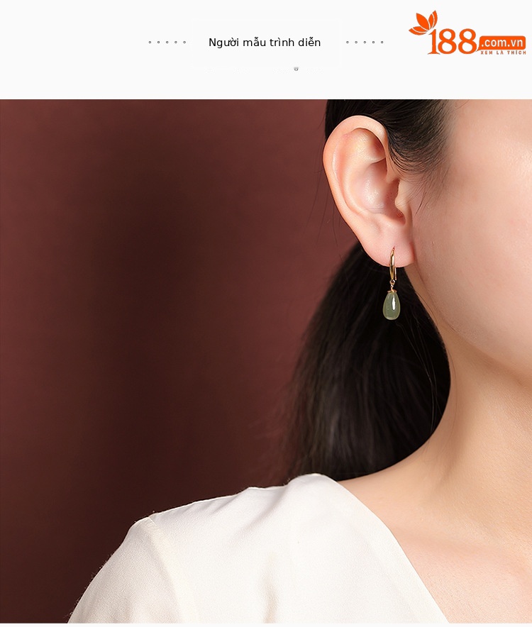 Khuyên tai nữ bạc S925 mạ vàng đính đá sodalite hình giọt nước phong cách cổ điển — Mẫu bạc chi tiết 6