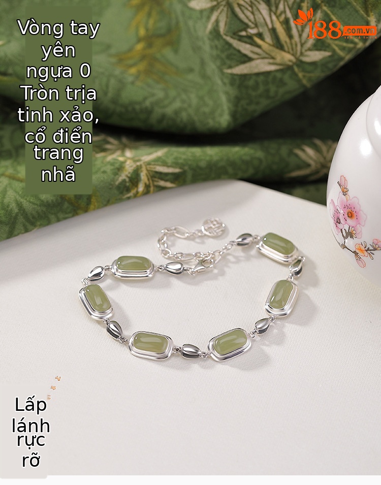 Vòng tay bạc S925 đính ngọc Hetian tự nhiên hình yên ngựa giọt nước phước lành — Một mảnh chi tiết 1