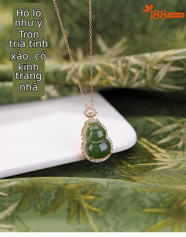 Mặt dây chuyền bạc S925 mạ vàng đính ngọc Hetian tự nhiên hình quả bầu như ý phong thủy — Mẫu bạc (không bao gồm dây chuyền) chi tiết 1