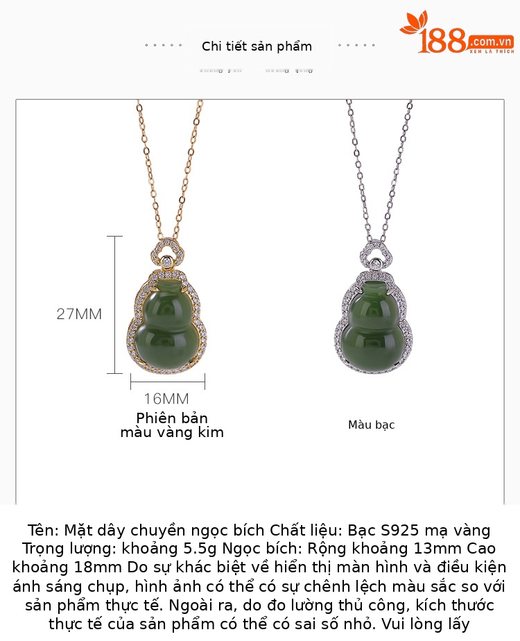 Mặt dây chuyền bạc S925 mạ vàng đính ngọc Hetian tự nhiên hình quả bầu như ý phong thủy — Mẫu bạc (không bao gồm dây chuyền) chi tiết 2