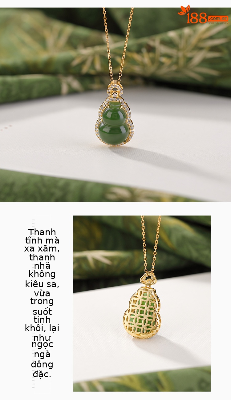 Mặt dây chuyền bạc S925 mạ vàng đính ngọc Hetian tự nhiên hình quả bầu như ý phong thủy — Mẫu bạc (không bao gồm dây chuyền) chi tiết 3