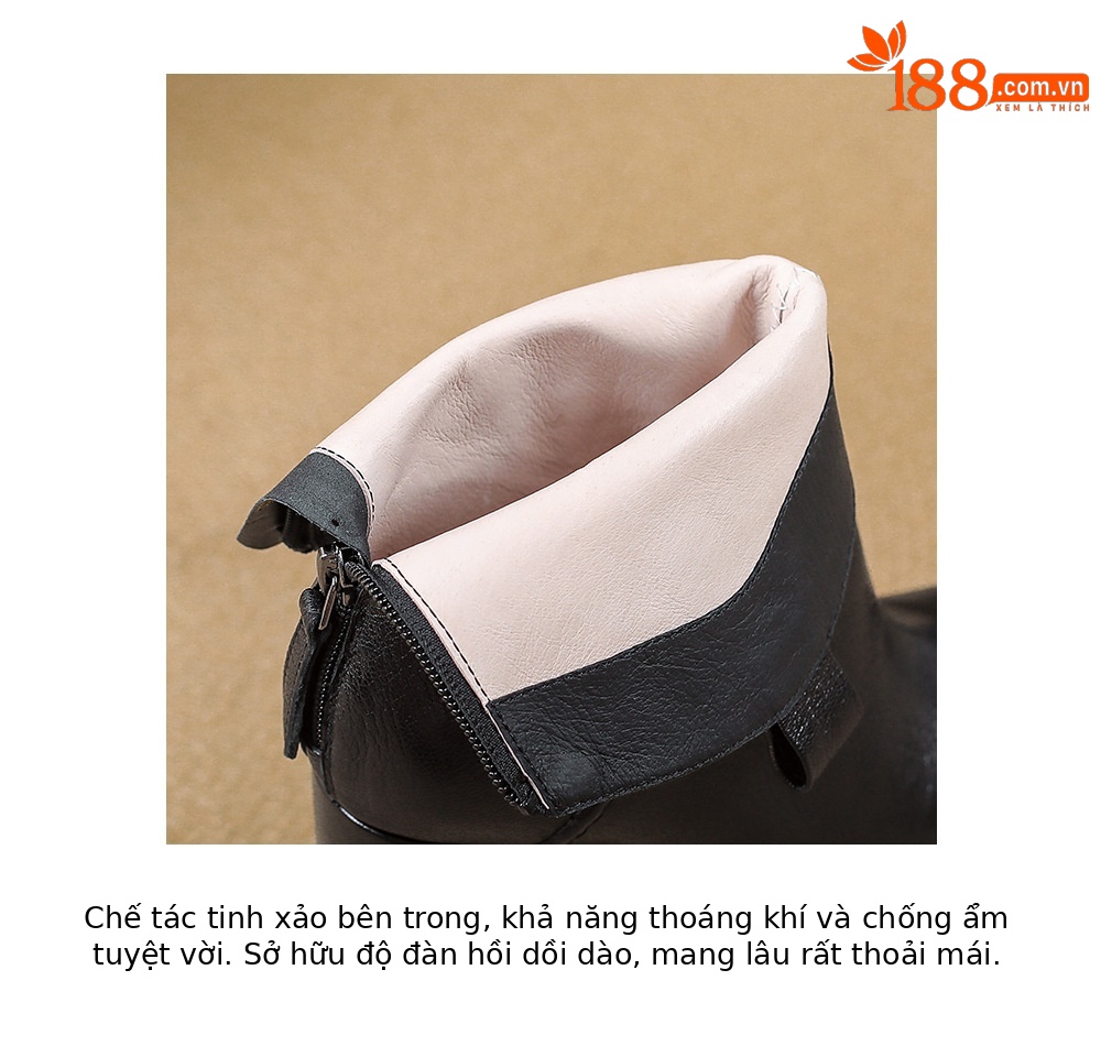 Boot nữ cổ thấp mũi vuông gót vuông cao 9 cm, đế platform, lót nhung ấm mùa thu đông — Lớp lót nhung đen chi tiết 20