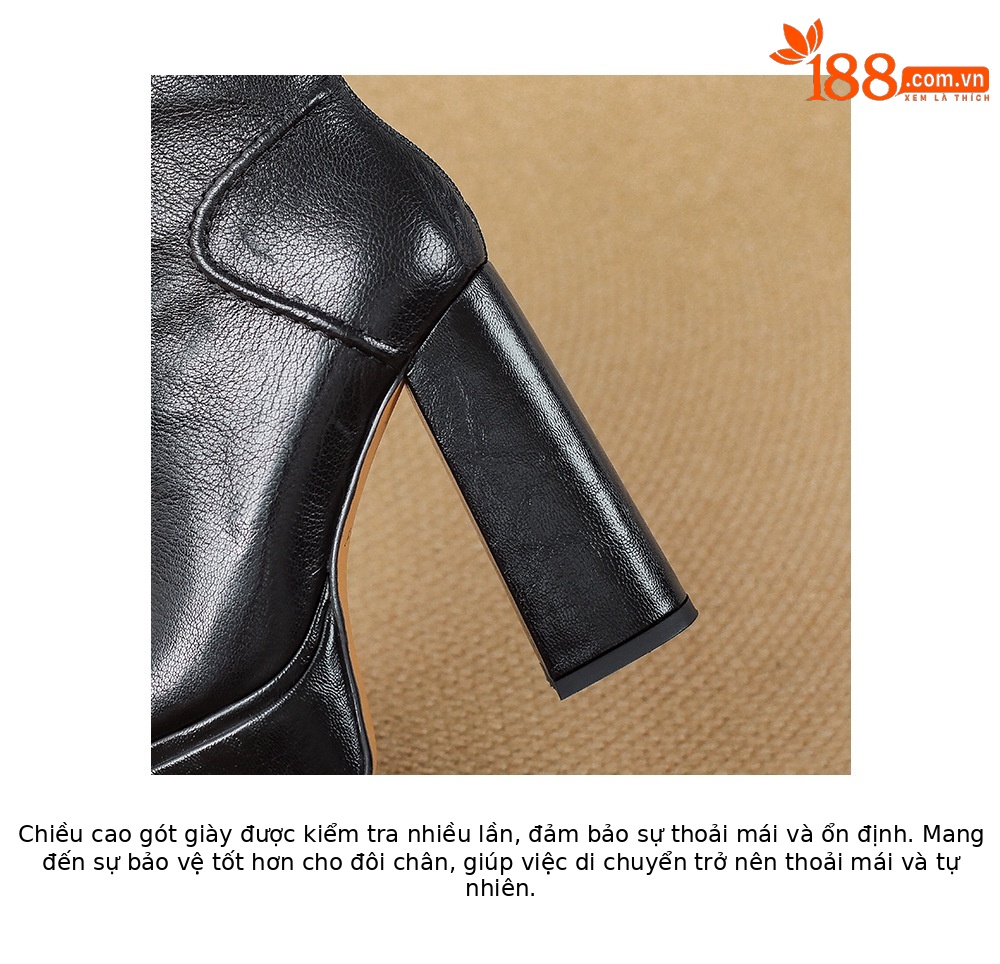 Boot nữ cổ thấp mũi vuông gót vuông cao 9 cm, đế platform, lót nhung ấm mùa thu đông — Lớp lót nhung đen chi tiết 21