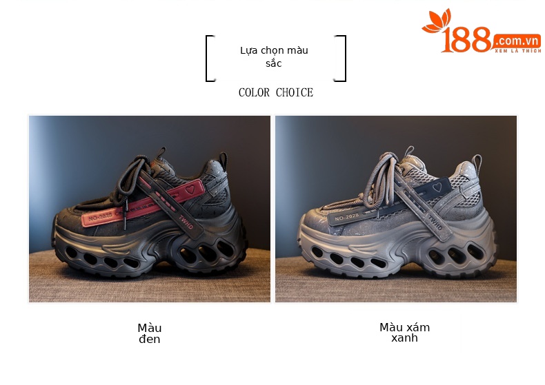 Giày sneaker nữ đế dày tăng chiều cao kiểu lỗ thời thượng — màu đen chi tiết 2
