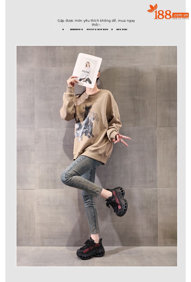 Giày sneaker nữ đế dày tăng chiều cao kiểu lỗ thời thượng — màu đen chi tiết 4