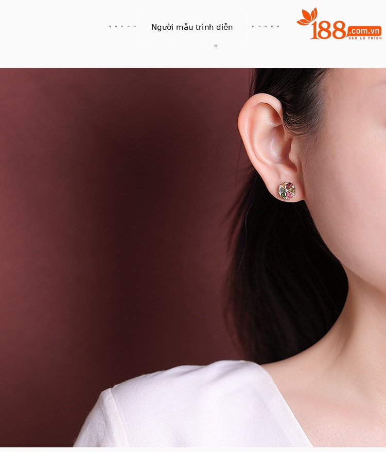 Bông tai bạc S925 mạ vàng hồng đính tourmaline hình hoa cúc ánh sáng — một cặp chi tiết 3