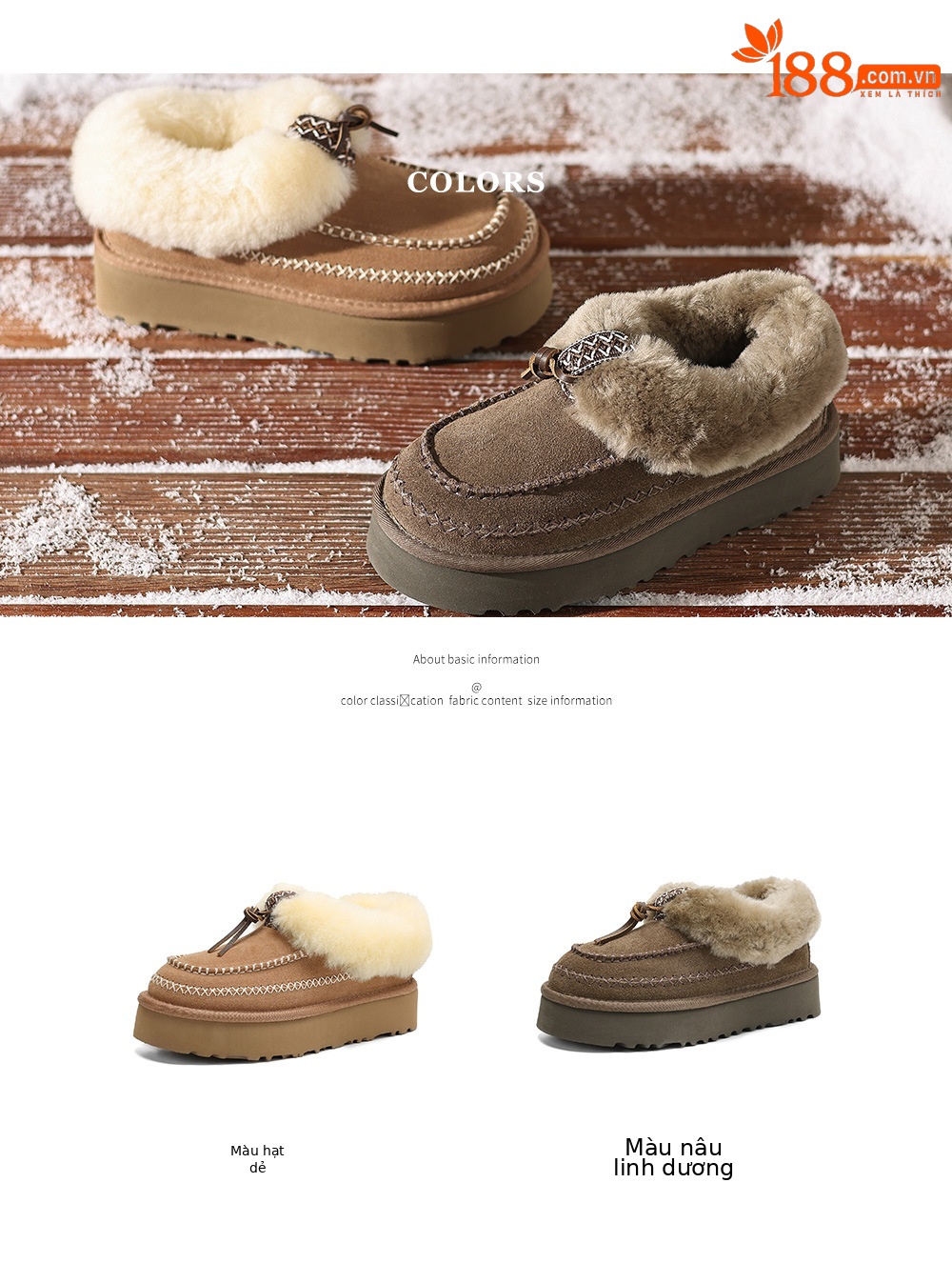 Boot tuyết nữ da cừu liền thân lót lông dày giữ ấm đế dày 4 cm — con linh dương màu nâu chi tiết 5