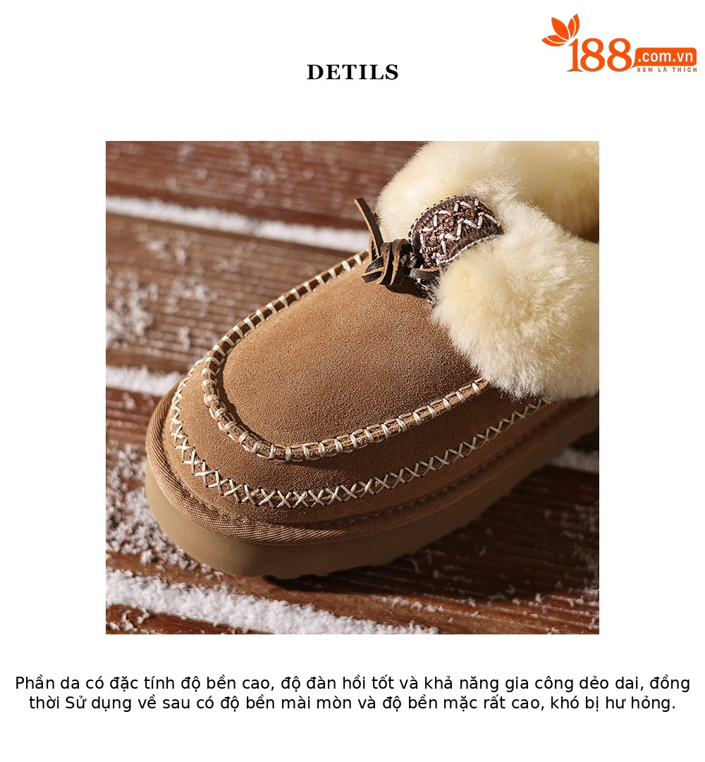 Boot tuyết nữ da cừu liền thân lót lông dày giữ ấm đế dày 4 cm — con linh dương màu nâu chi tiết 19
