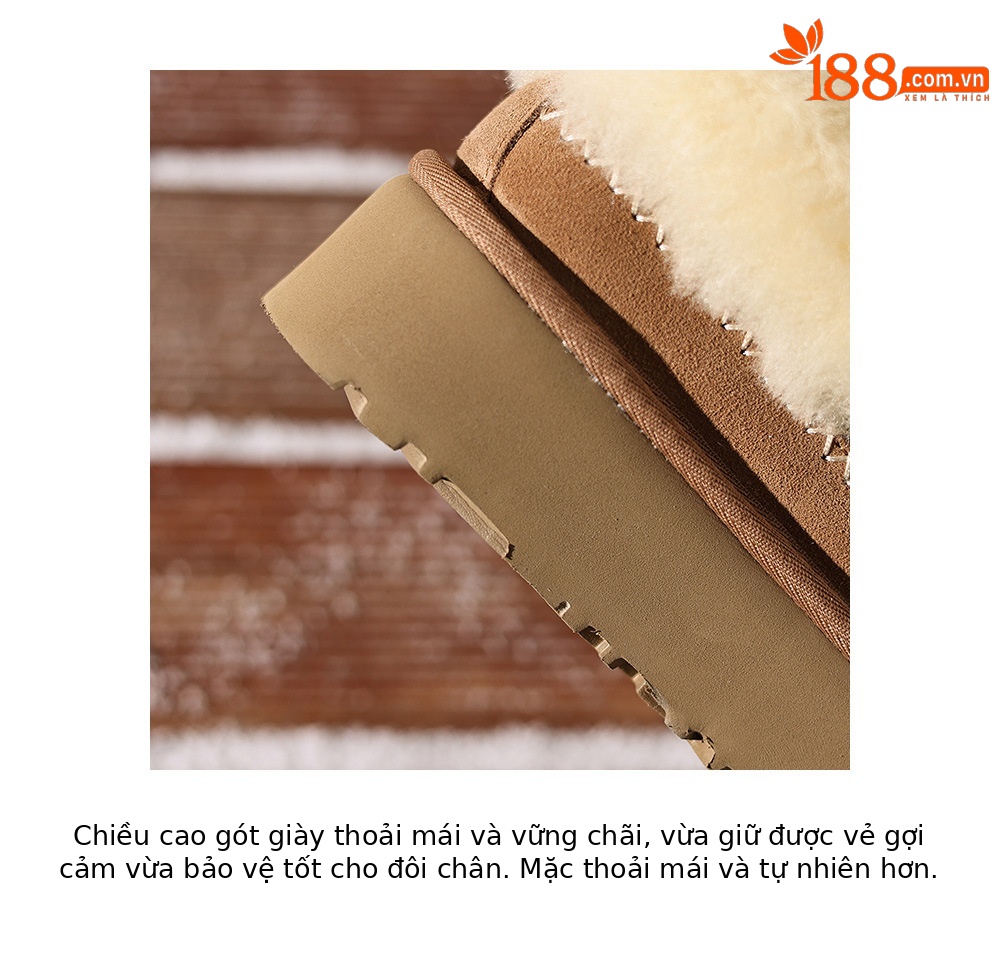 Boot tuyết nữ da cừu liền thân lót lông dày giữ ấm đế dày 4 cm — con linh dương màu nâu chi tiết 21