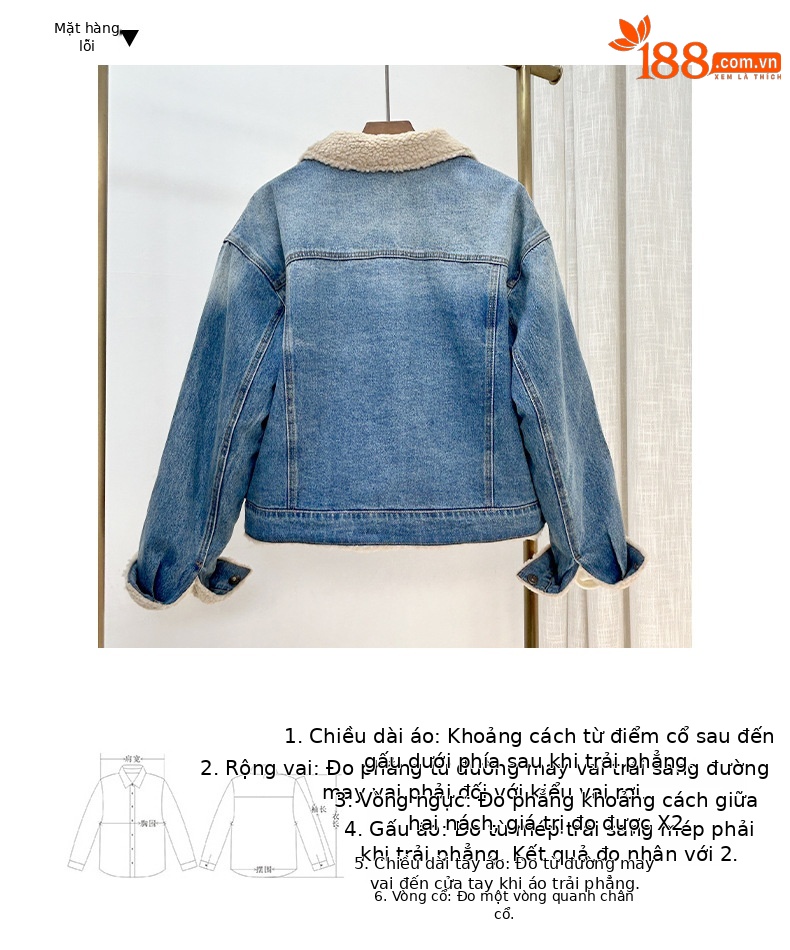Áo khoác denim lót lông cừu dày dáng rộng cho nữ mùa thu đông — màu xanh gradient chi tiết 7