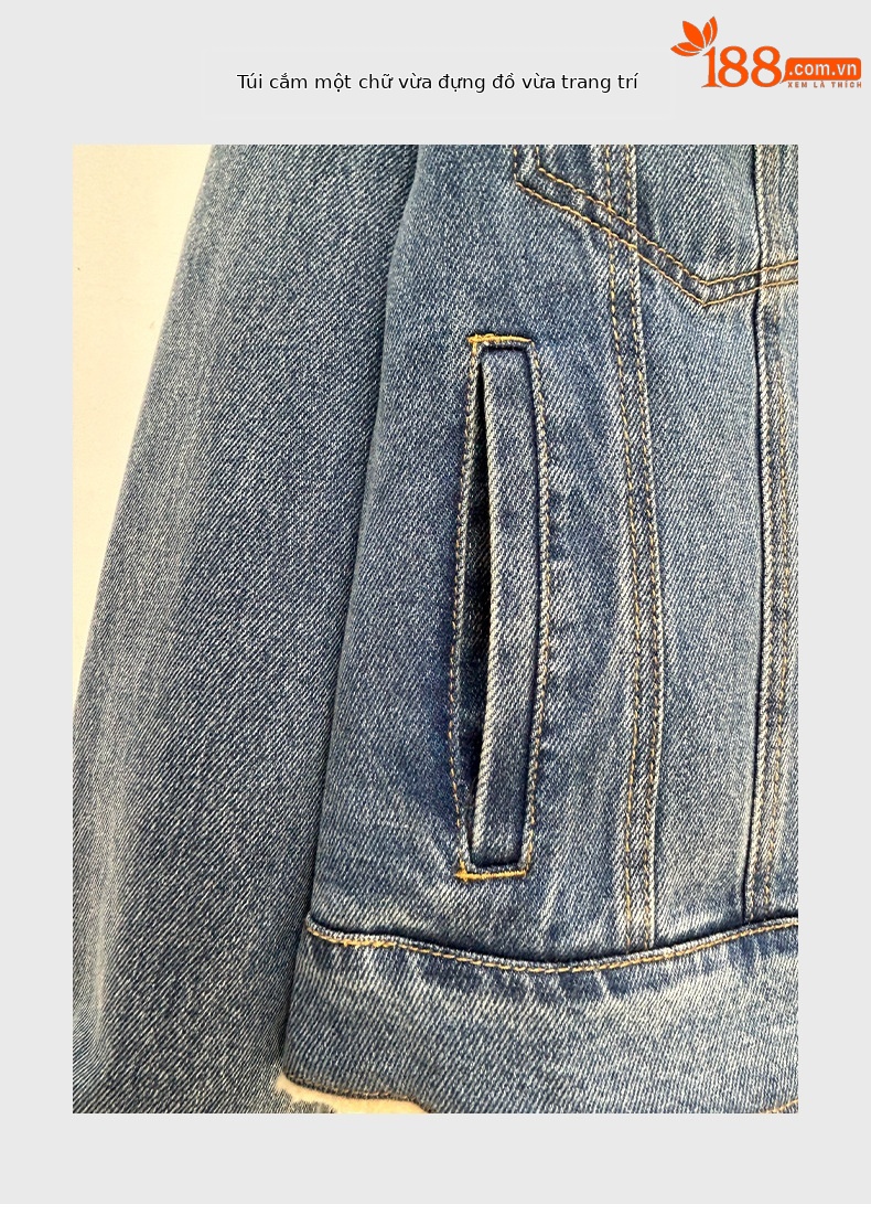 Áo khoác denim lót lông cừu dày dáng rộng cho nữ mùa thu đông — màu xanh gradient chi tiết 13