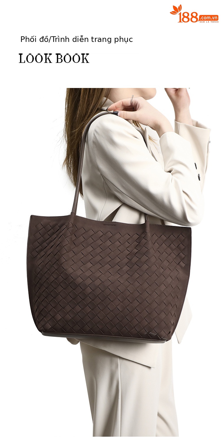 Túi tote dệt tay mờ phong cách châu Âu sức chứa lớn đeo vai đơn nách retro chi tiết 3