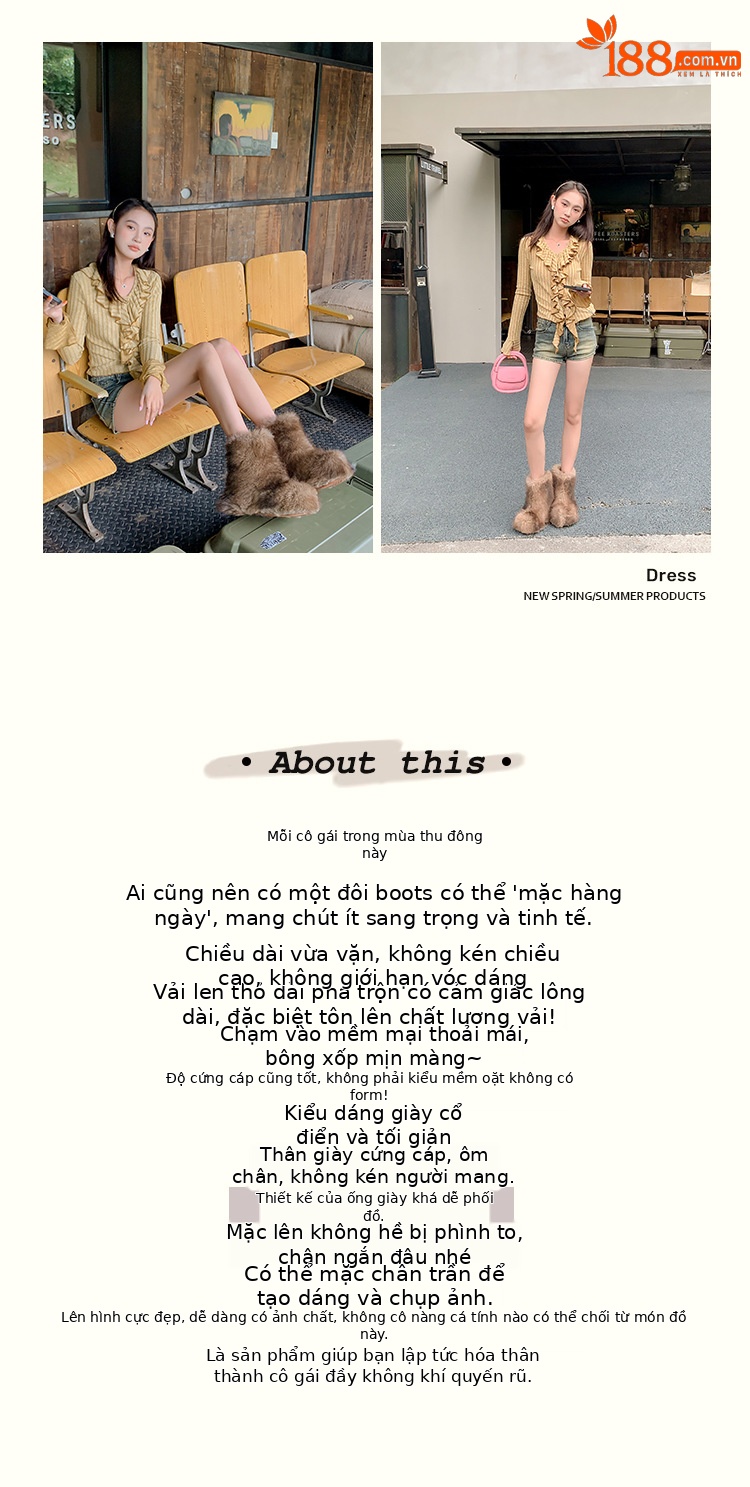 Boot nữ cổ cao lông thỏ dày dặn, đế dày, phong cách cá tính — Ống ngắn lót đơn chi tiết 2