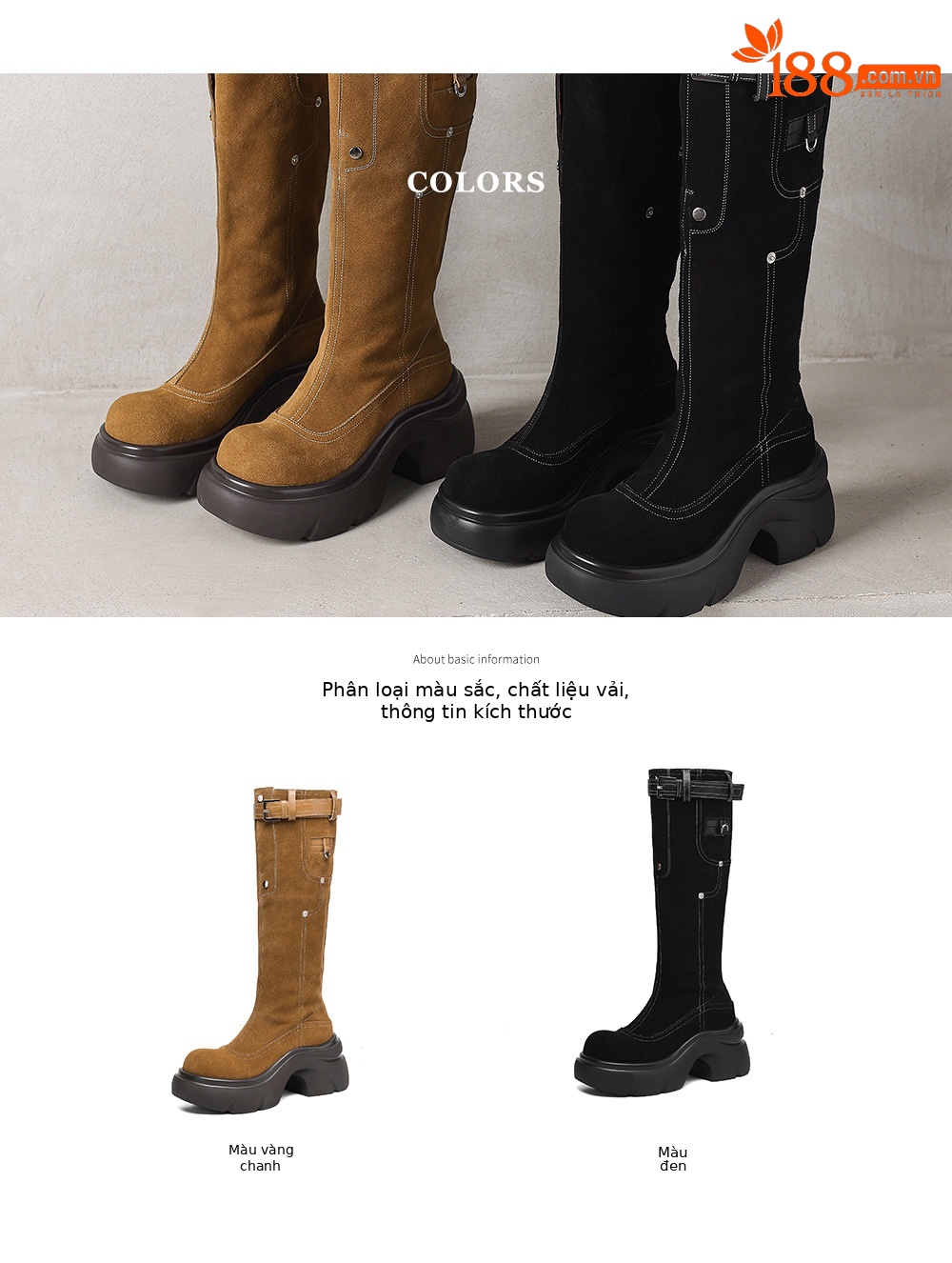 Boot nữ cao cổ hai kiểu mũi tròn đế dày phong cách Maillard da bò thời trang — Lớp lót nhung đen chi tiết 5