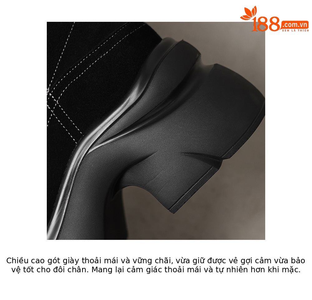 Boot nữ cao cổ hai kiểu mũi tròn đế dày phong cách Maillard da bò thời trang — Lớp lót nhung đen chi tiết 21