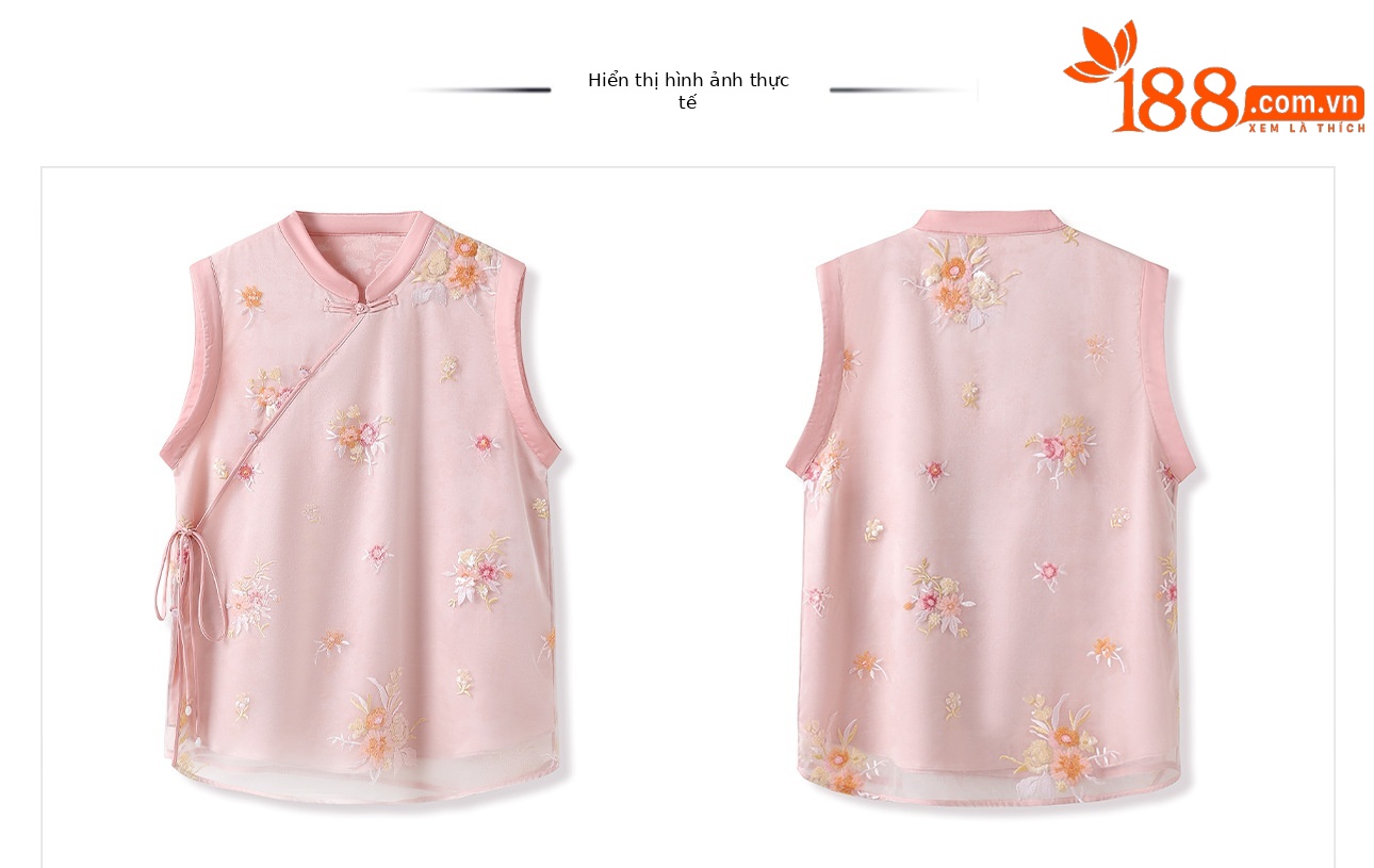 Áo vest lụa tằm thêu hoa phong cách Trung Quốc mới, thiết kế mỏng mùa hè M4007B — màu hồng chi tiết 16