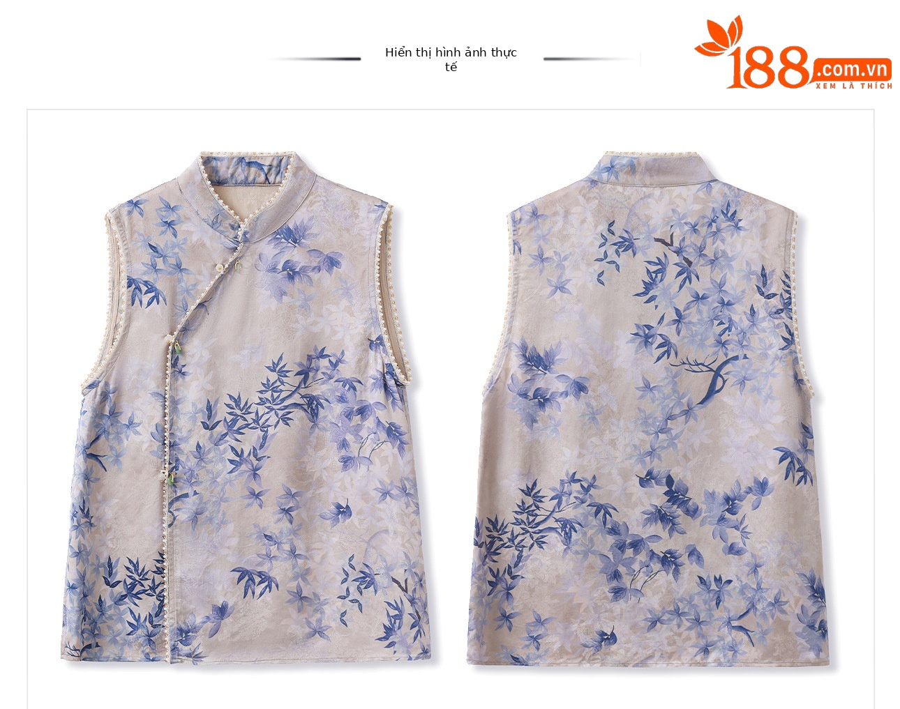 Áo vest gile nữ cổ đứng không tay phong cách cổ điển Trung Hoa, đính chuỗi hạt, mùa hè M8035 — màu xanh chi tiết 16