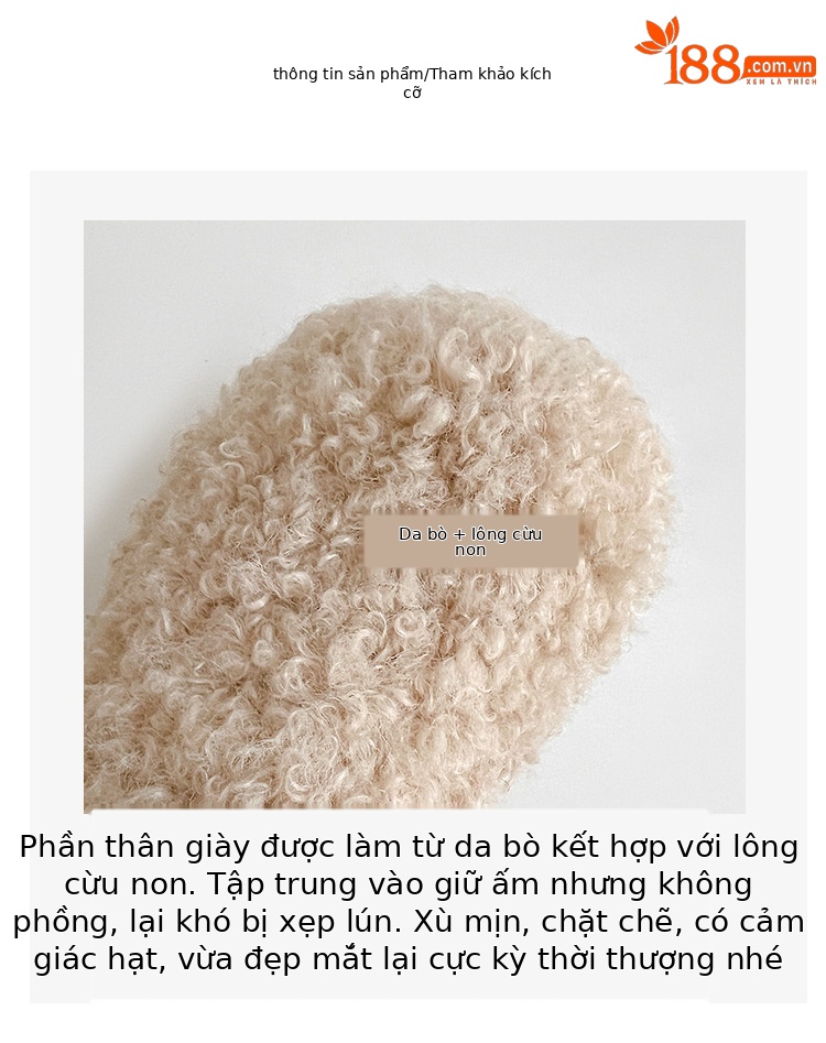 Boot nữ cổ cao lông cừu đế dày giữ ấm mùa đông — Lót nhung đen chi tiết 6