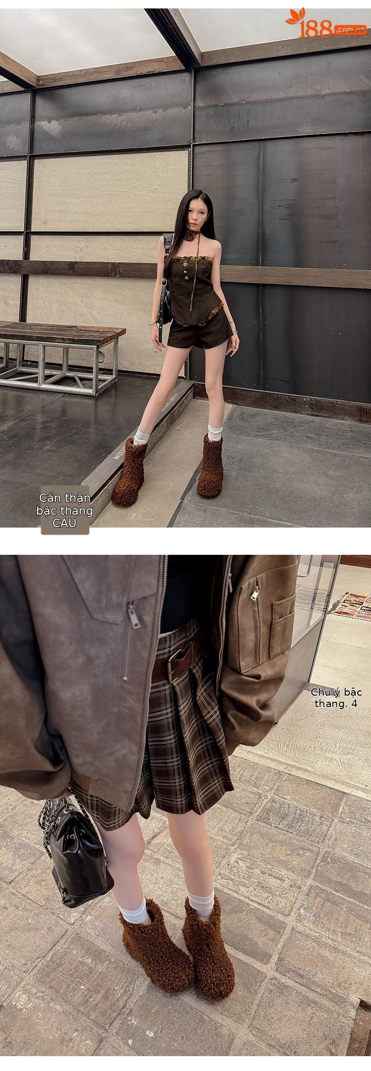 Boot nữ cổ cao lông cừu đế dày giữ ấm mùa đông — Lót nhung đen chi tiết 17