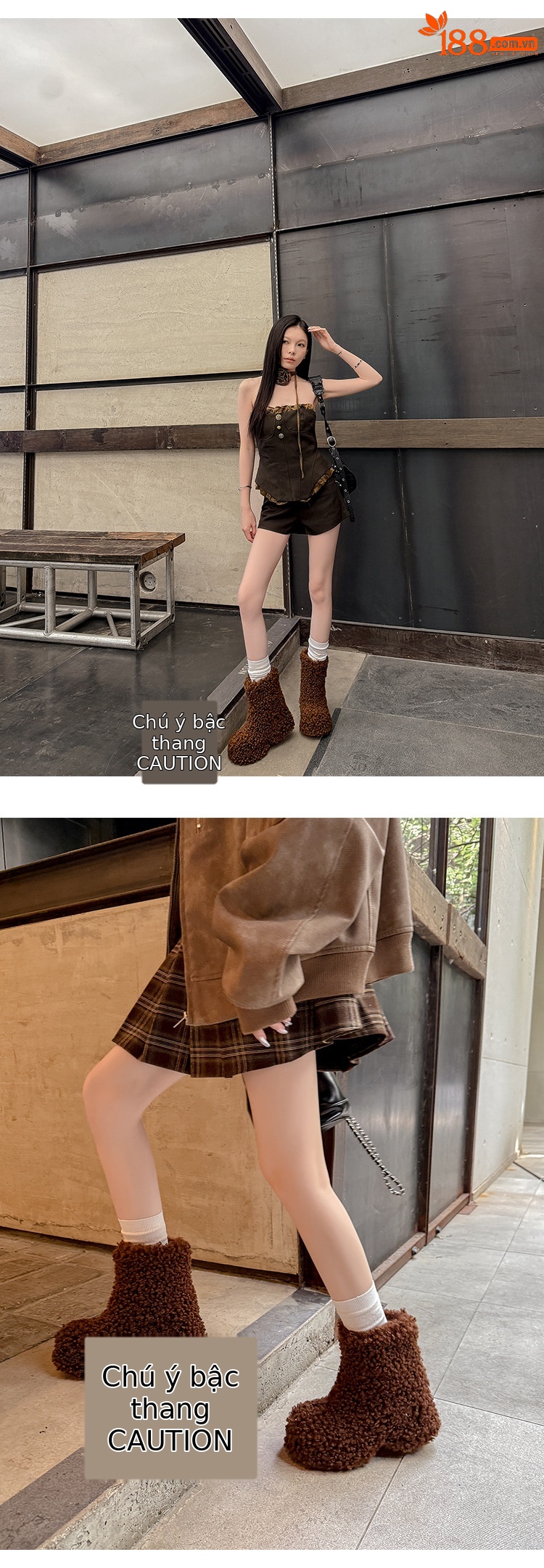 Boot nữ cổ cao lông cừu đế dày giữ ấm mùa đông — Lót nhung đen chi tiết 21
