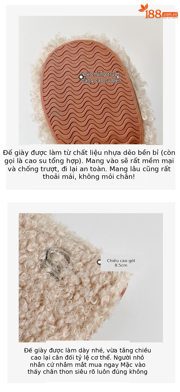 Boot nữ cổ cao lông cừu đế dày giữ ấm mùa đông — Lót nhung đen chi tiết 7