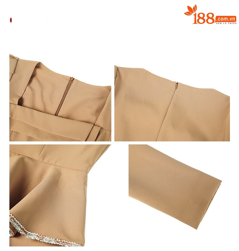 Đầm ôm body nữ cổ vuông tay phồng xếp ly hông — màu đen chi tiết 2