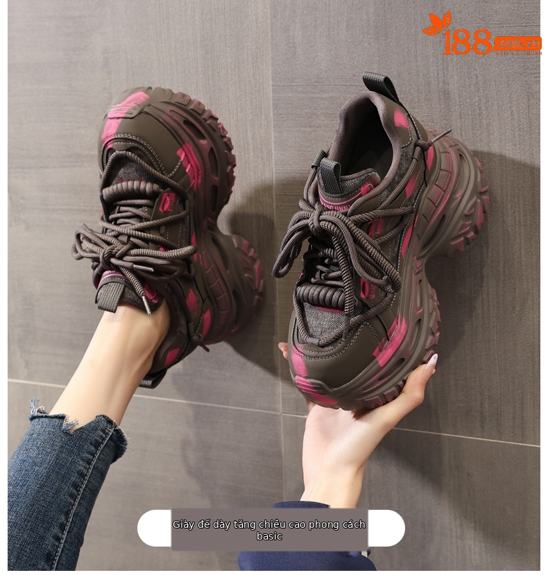 Giày sneaker nữ đế dày tăng chiều cao kiểu platform — màu đen chi tiết 1