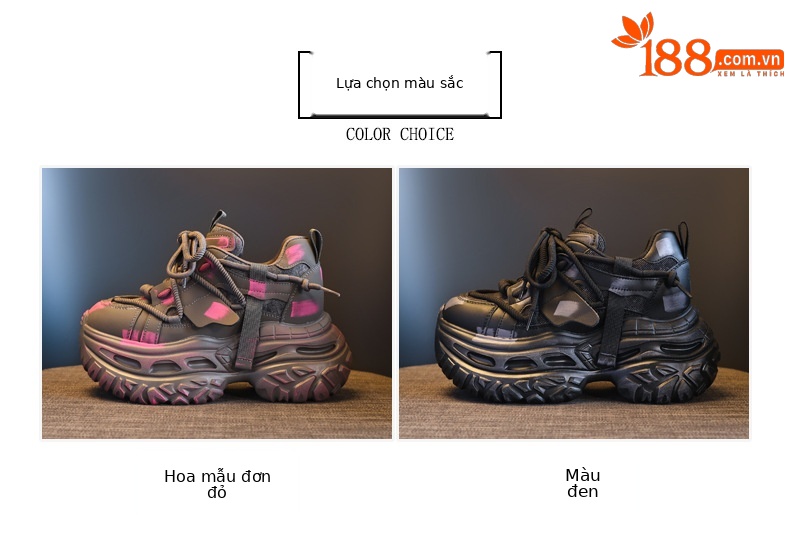 Giày sneaker nữ đế dày tăng chiều cao kiểu platform — màu đen chi tiết 2