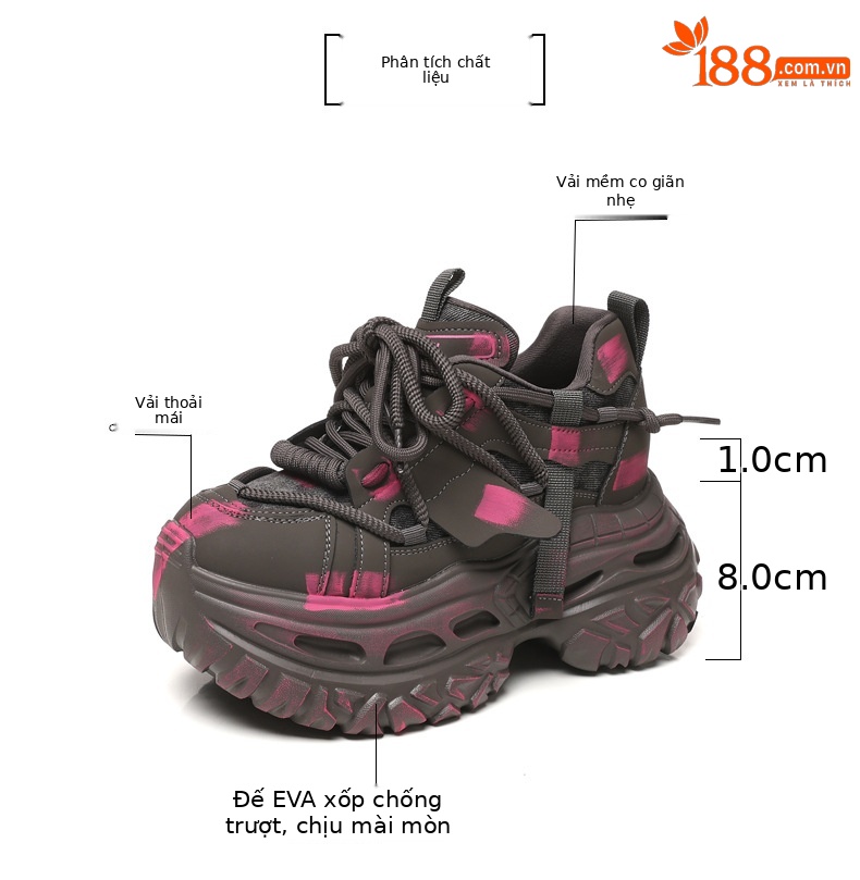 Giày sneaker nữ đế dày tăng chiều cao kiểu platform — màu đen chi tiết 3