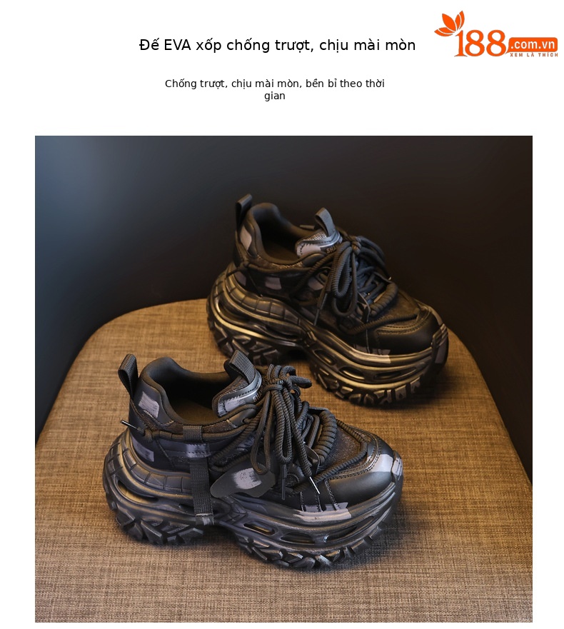Giày sneaker nữ đế dày tăng chiều cao kiểu platform — màu đen chi tiết 10