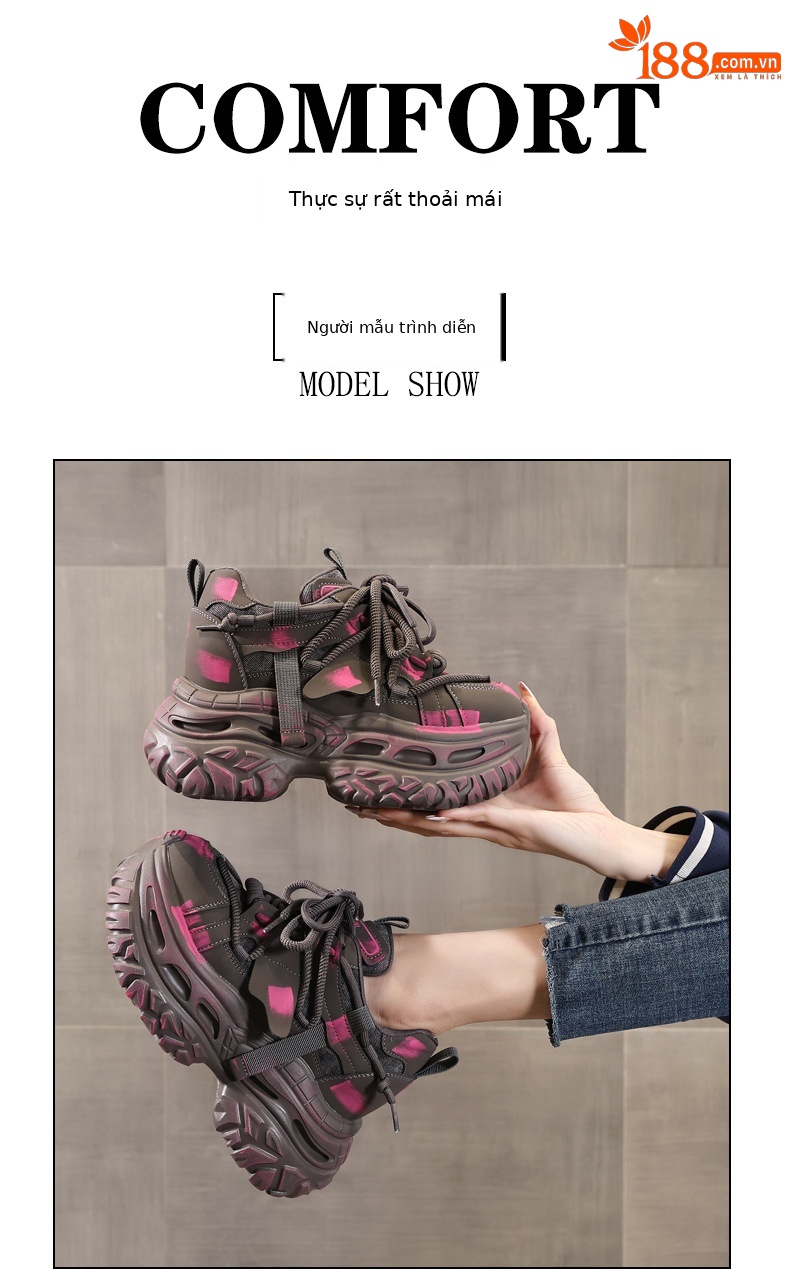 Giày sneaker nữ đế dày tăng chiều cao kiểu platform — màu đen chi tiết 11