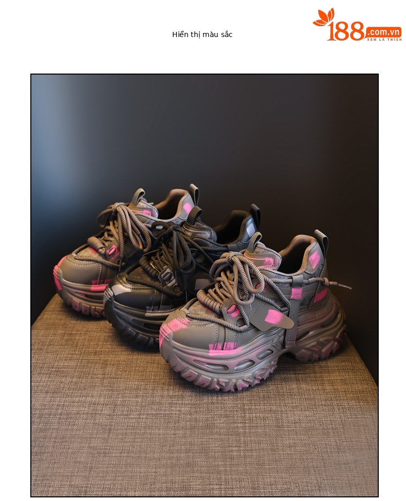Giày sneaker nữ đế dày tăng chiều cao kiểu platform — màu đen chi tiết 18