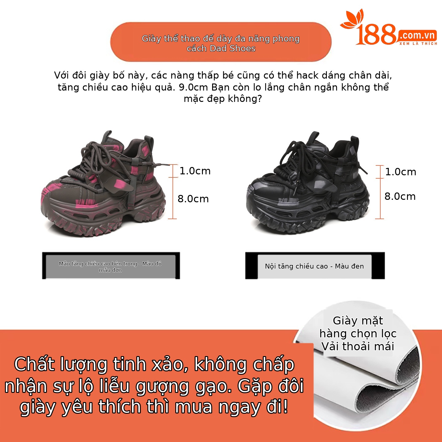 Giày sneaker nữ đế dày tăng chiều cao kiểu platform — màu đen