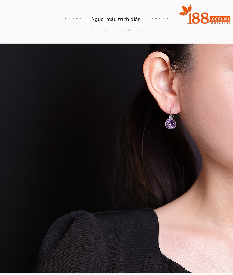 Bông tai bạc S925 đính đá thạch anh tím citrine họa tiết đường cỏ hình học phong cách retro — Mô hình Citrine chi tiết 5