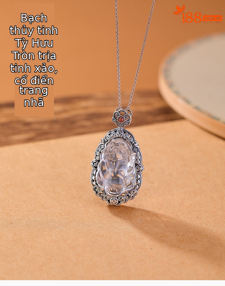Mặt dây chuyền bạc S990 hình Tỳ Hưu phong cách Trung Hoa cổ điển, đính pha lê trắng và đá mã não đỏ — Mặt dây chuyền đơn (không bao gồm dây chuyền) chi tiết 1