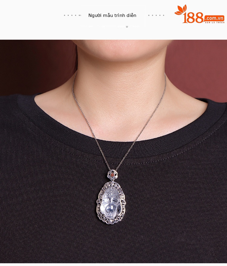 Mặt dây chuyền bạc S990 hình Tỳ Hưu phong cách Trung Hoa cổ điển, đính pha lê trắng và đá mã não đỏ — Mặt dây chuyền đơn (không bao gồm dây chuyền) chi tiết 4