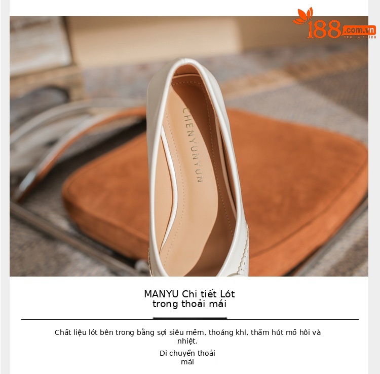 Giày cao gót nữ mũi nhọn gót wedge kiểu Pháp, gót thấp đa năng, miệng giày nông — màu đen chi tiết 4
