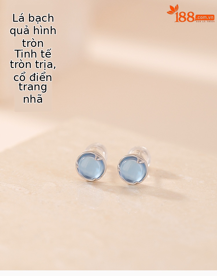 Bông tai bạc S925 đính đá Aquamarine hình lá bạch quả nhỏ — Một cặp chi tiết 1