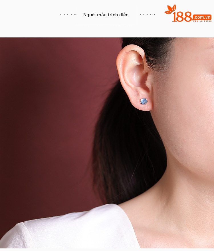 Bông tai bạc S925 đính đá Aquamarine hình lá bạch quả nhỏ — Một cặp chi tiết 3