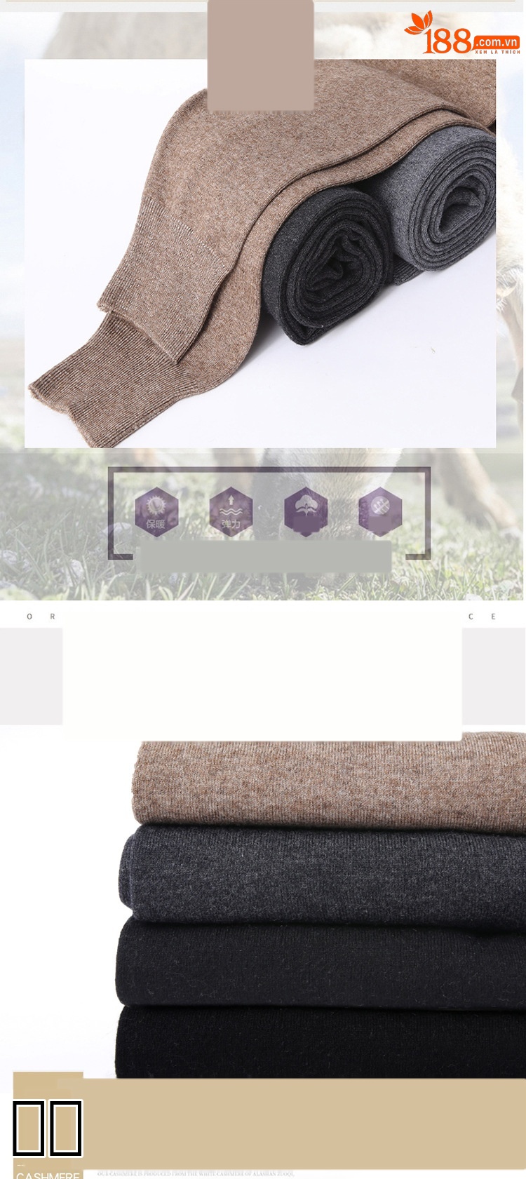 Quần len nam mùa thu đông dày ấm, lưng cao, chất cashmere legging — Màu xám đậm của nam giới chi tiết 17