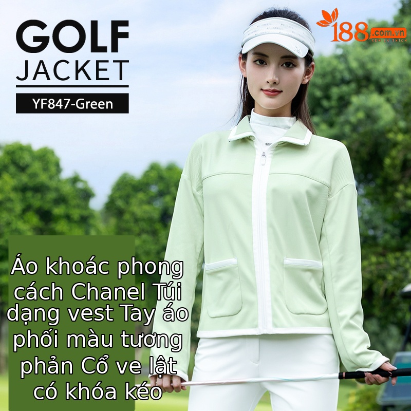 Áo khoác thể thao ngắn nữ PGM Golf dáng parka mùa thu đông — Áo khoác màu xanh nhạt [ve áo nhỏ thơm/cổ tay tương phản/vải co giãn] YF847