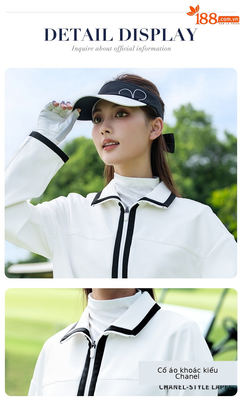 Áo khoác thể thao ngắn nữ PGM Golf dáng parka mùa thu đông — Áo khoác màu xanh nhạt [ve áo nhỏ thơm/cổ tay tương phản/vải co giãn] YF847 chi tiết 6
