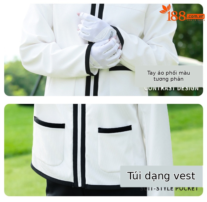 Áo khoác thể thao ngắn nữ PGM Golf dáng parka mùa thu đông — Áo khoác màu xanh nhạt [ve áo nhỏ thơm/cổ tay tương phản/vải co giãn] YF847 chi tiết 7