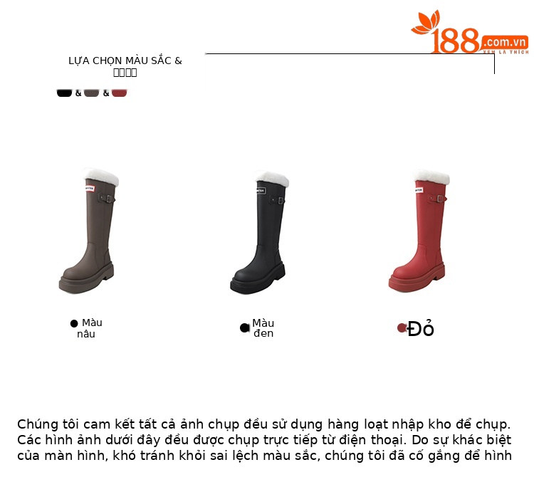Boot nữ cổ cao ôm bắp chân lót lông cừu ấm áp đế dày da bò — màu đen chi tiết 2