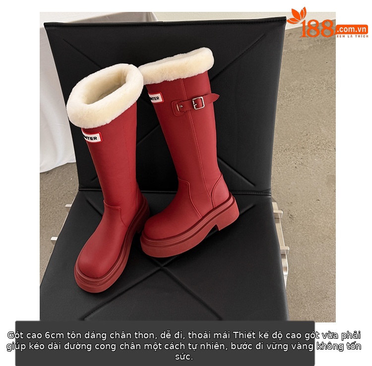 Boot nữ cổ cao ôm bắp chân lót lông cừu ấm áp đế dày da bò — màu đen chi tiết 6